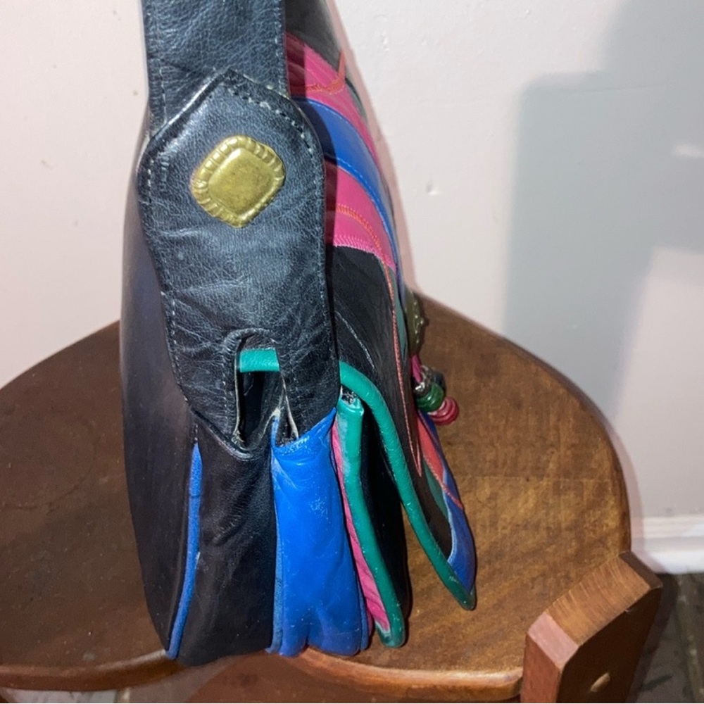 Vintage Color-block 80’s 90’s Leather  Bag - Picture 7 of 13